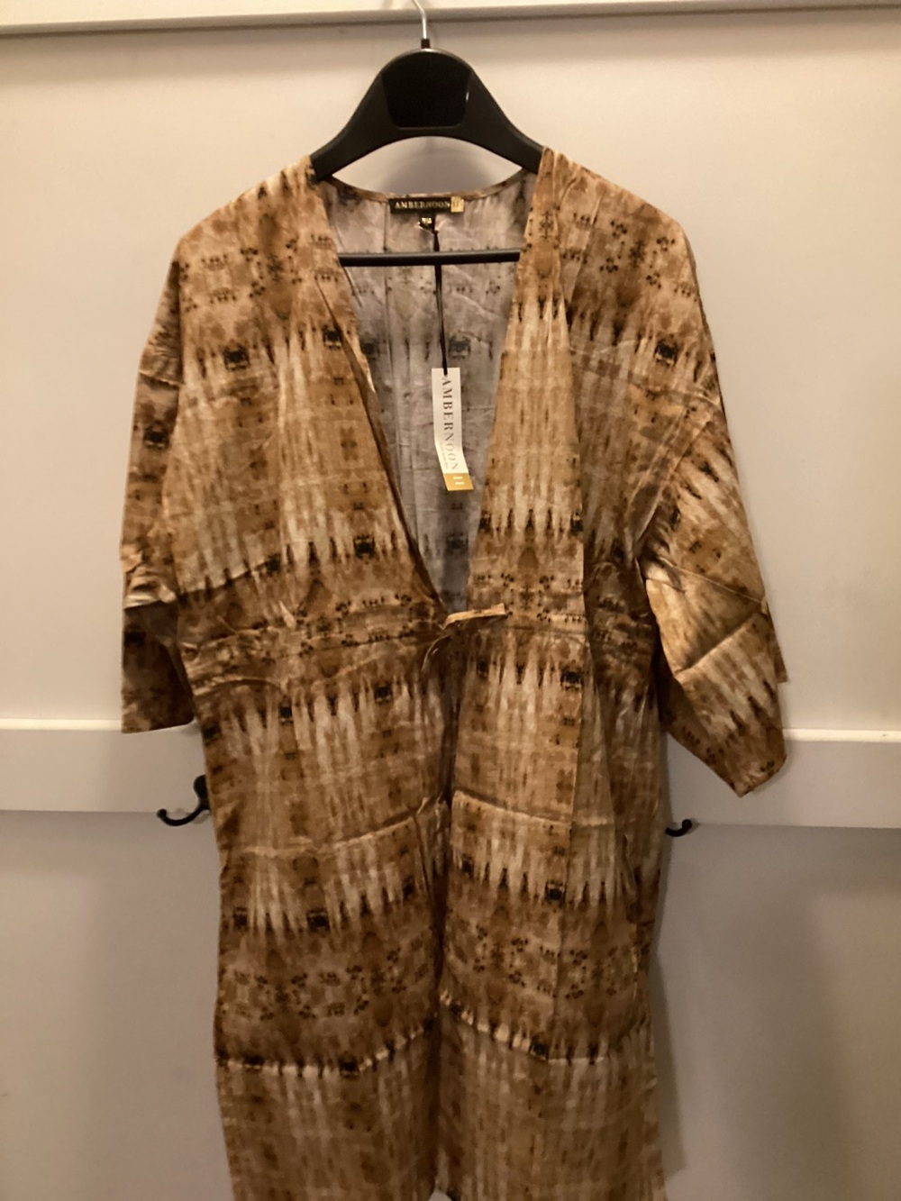 Ambernoon 11 Neutral Beige Dye oversized Beach Kimono Cover-Up sz Small - Picture 2 of 6